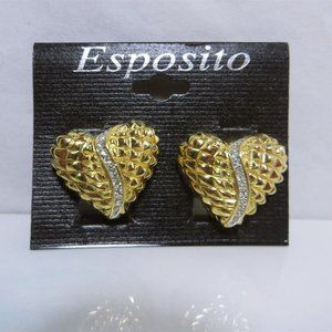 Famous Designer Style Two Toned Gold Plated Large Heart Clip On By Espisito NOS
